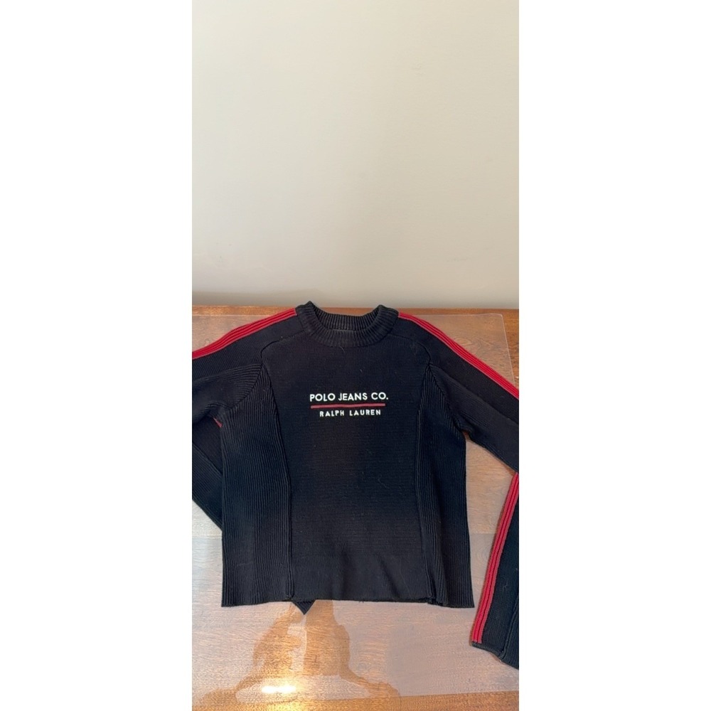 Polo Jeans Co Ralph Lauren Sweater Black Red Stripe Vintage Y2K Sporty - Picture 2 of 7